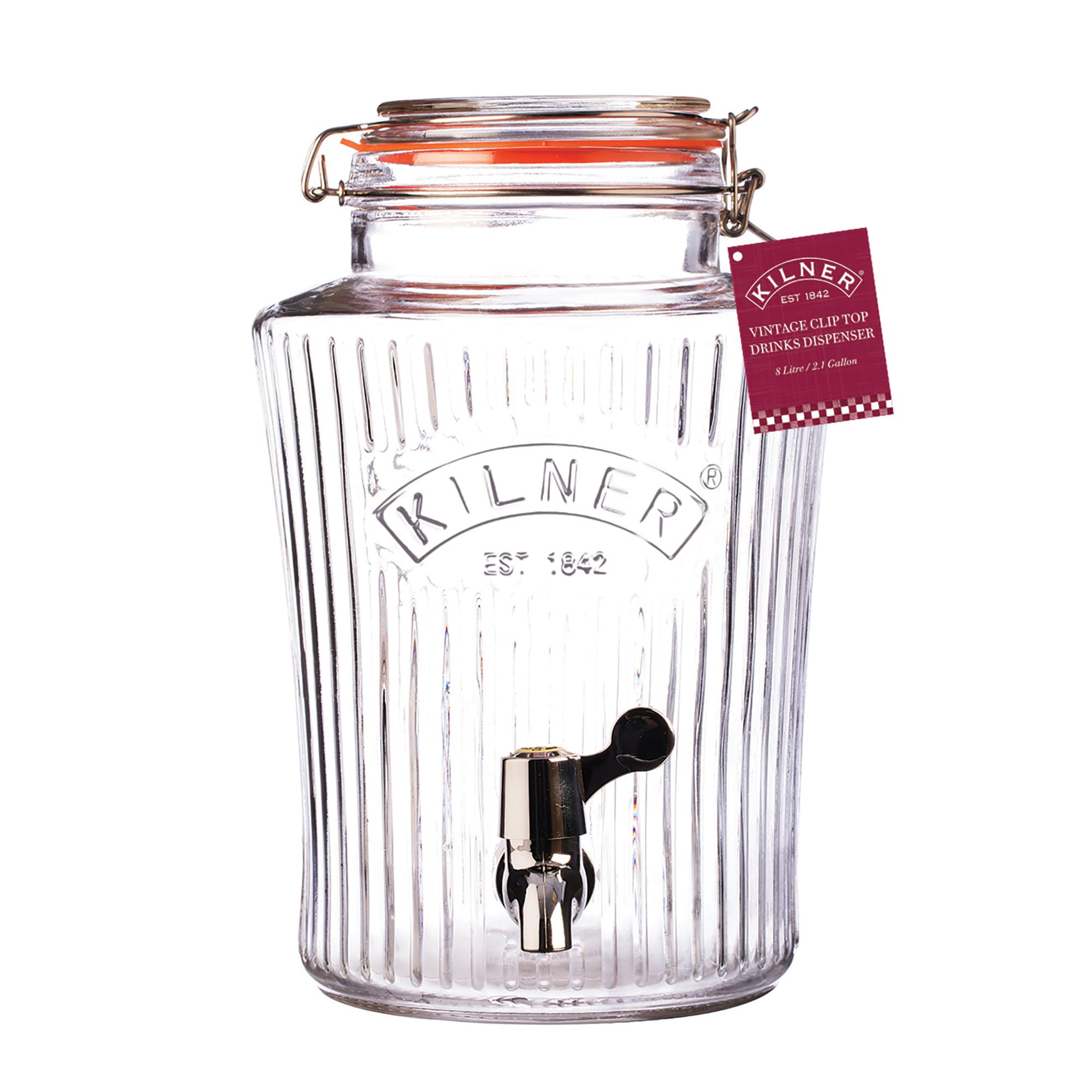 Kilner 5 Litre Vintage Glass Storage Jar with Dispensing Tap Embossed Logo and Ribbed Design Airtight Clip Top for Cocktails, Infused Drinks, and Parties — image 1