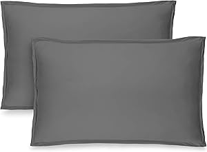 Bare Home Premium 1800 Ultra-Soft Microfiber Pillow Sham - Double Brushed - Hypoallergenic - Wrinkle Resistant (Standard Pillow Sham Set of 2, Grey)