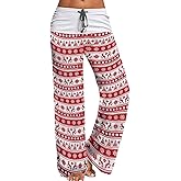 iChunhua Women's Comfy Stretch Floral Print Drawstring Palazzo Wide Leg Lounge Pant