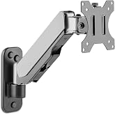 AVLT Single Monitor Arm Wall Mount for 13-32" Screens, Full Motion - Silver | Supports flat/curved/ultrawide screens up to 19.8 lbs. Smooth gas spring control, 3-bolt wall plate and cable management