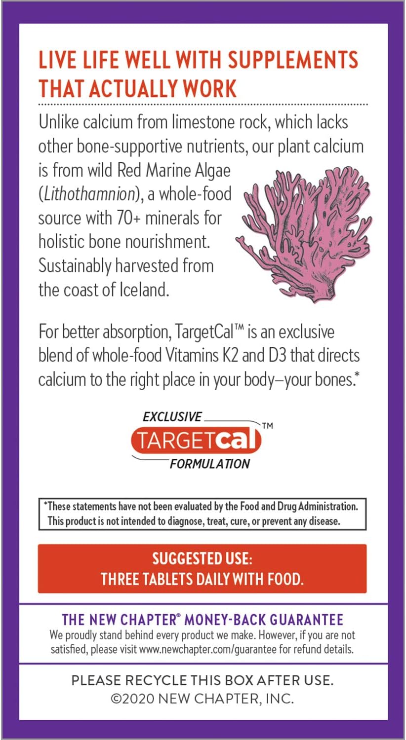 New Chapter Calcium Supplement – Bone Strength Whole Food Calcium with Vitamin K2 + D3 + Magnesium, Vegetarian, Gluten Free 180 count (2 month supply): Health & Personal Care