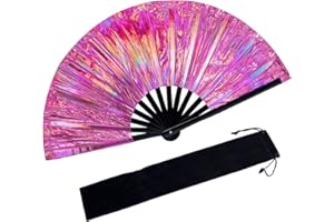 JOYLINE Boots on The Ground Hand Fan,Colorful Holographic Line Dance Popping Fan,Large Folding Clap Clacking Fans for Line Dancing,Festivals,Rainbow Outfits,Disco Party