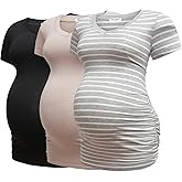Bearsland Womens Maternity Tshirt Modal Classic Side Ruched Tee Top Mama Pregnancy Clothes