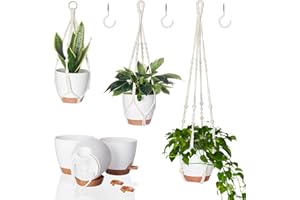 Bamworld Macrame Plant Hangers 3 Pack, Hanging Planters Indoor Outdoor Plants 3 Set Self Watering Flower Pots Holder for Home