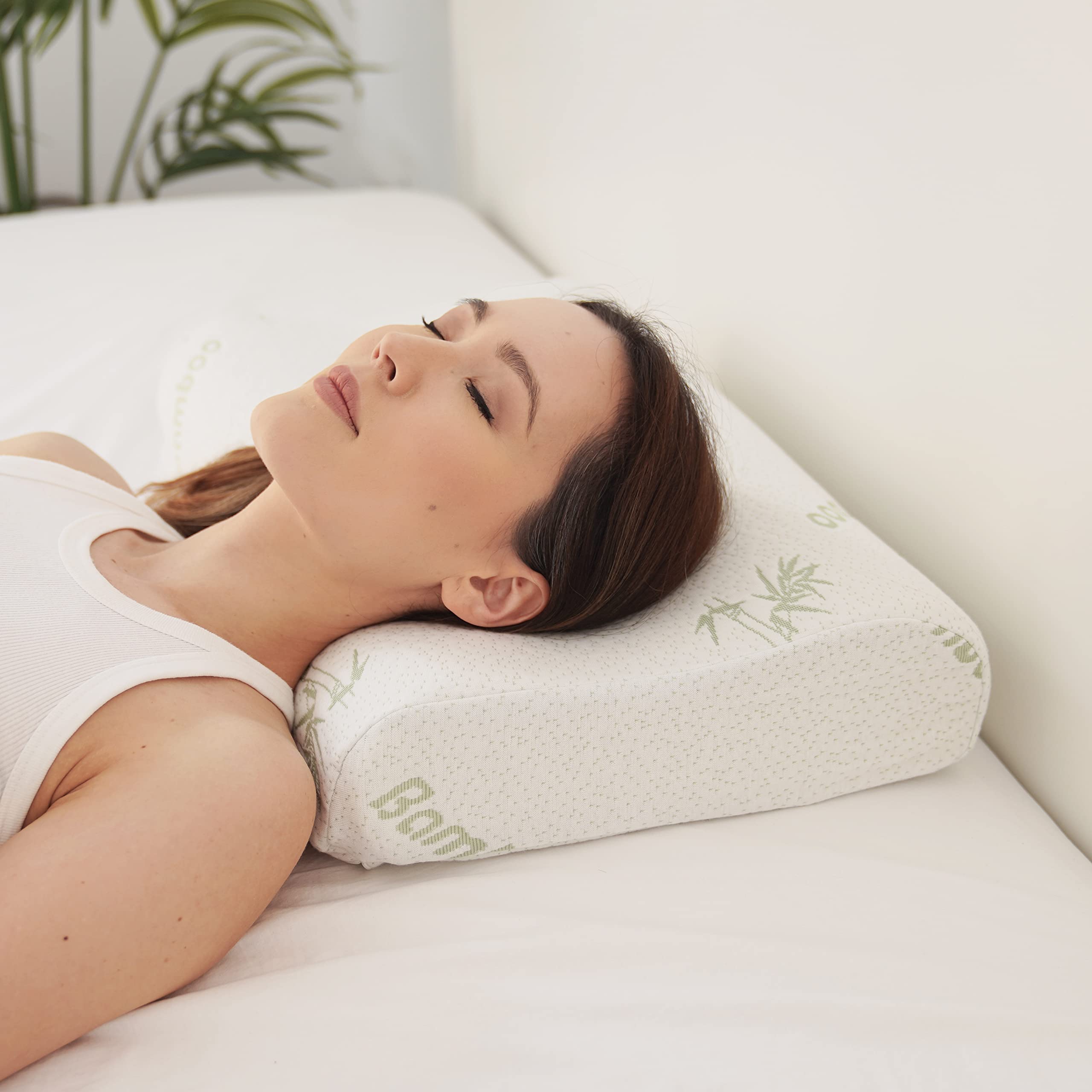 Feature Home Luxury Memory Foam Sleep Pillow for Enhanced Comfort, Hypoallergenic, Supportive, Luxurious Soft Green Removable Cover - Ideal for Back & Side Sleepers
