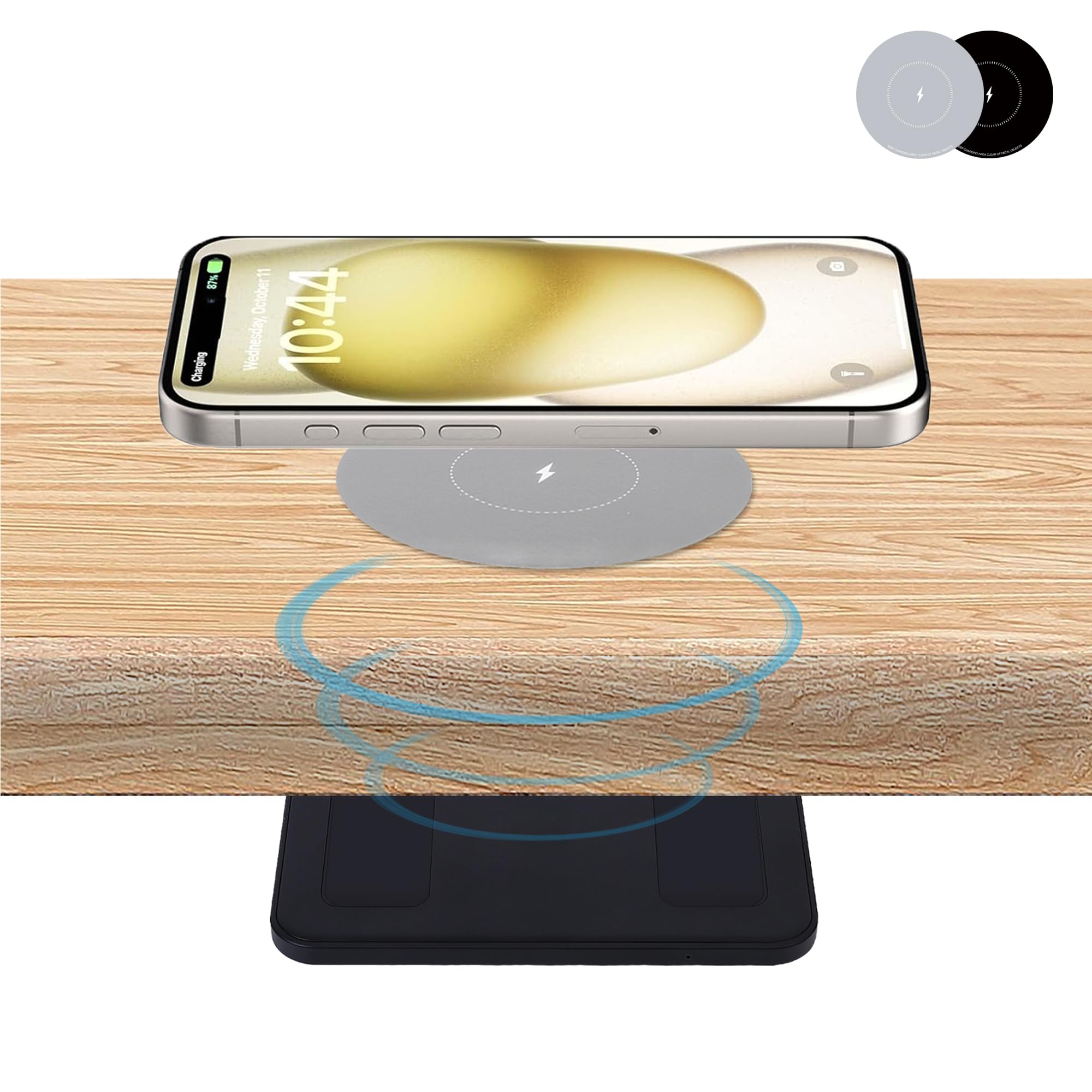 Photo 1 of 2-inch (50mm) NiiTTER Invisible Wireless Charger, Under Desk Wireless Charger, Under Counter Wireless Charging for iPhone 17/16/15/14/13/12/Wireless Phones(Adapter Included)