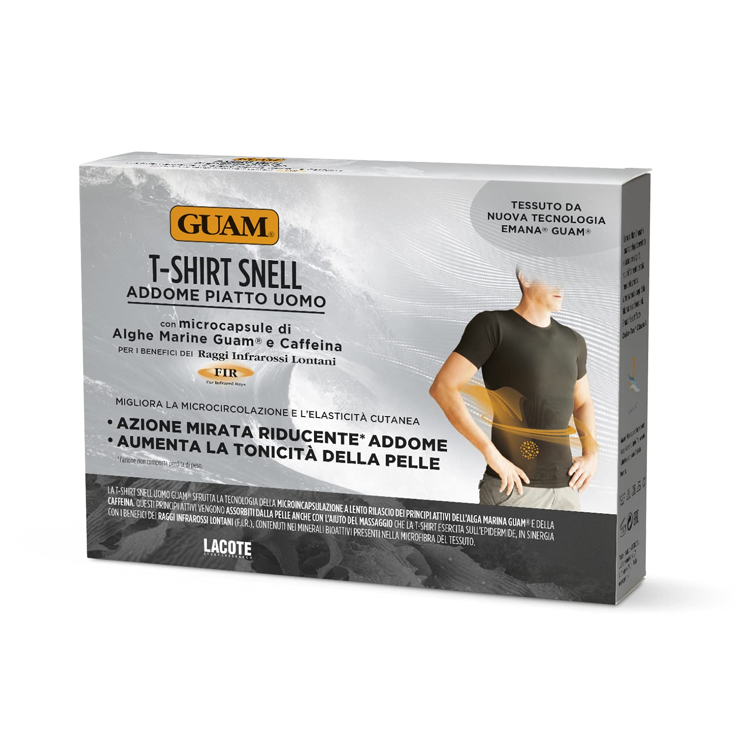 Guam Snell Men's Slimming T-Shirt with Flat Stomach Effect - Reduced and Remodel Abdominal Zone, Improves Microcirculation Wear >6H/Day - S/M - Black - Well-Being to Wear