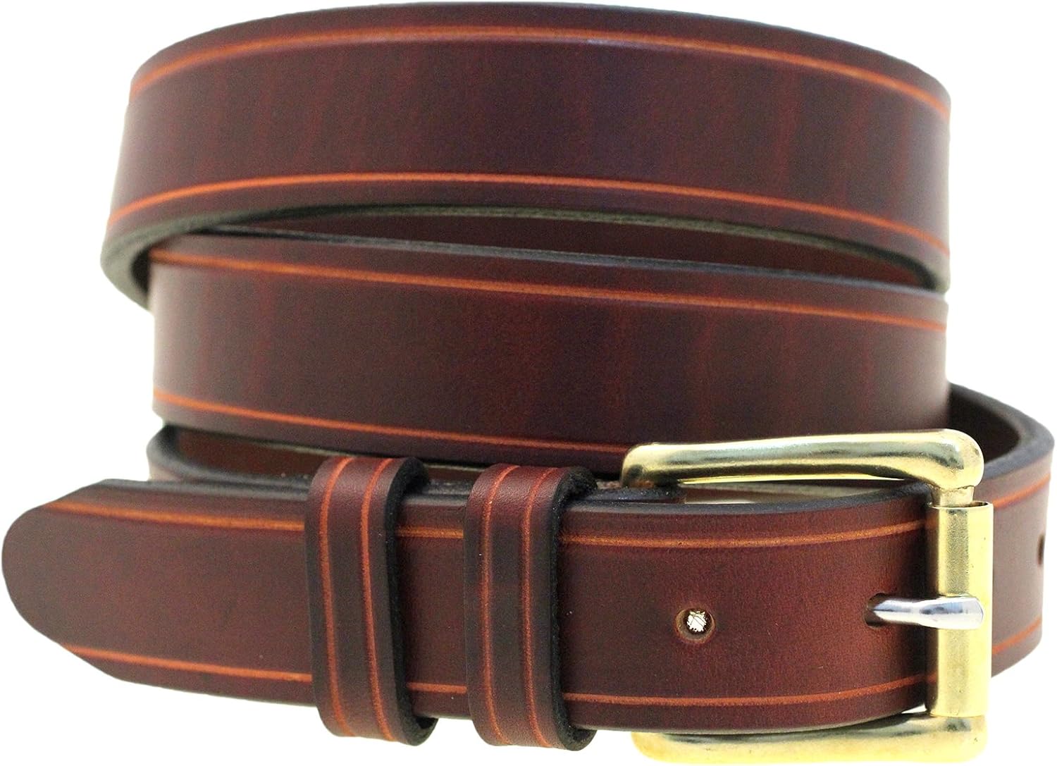 Mens 1 1/4 Chestnut Show Harness Leather Belt Saddle Groove NickelFree