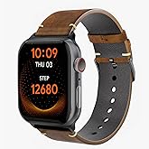 Handmade Double Sided Leather Bands Compatible with Apple Watch Band 42mm(Series 3 2 1) 44mm 45mm 46mm 49mm for Men Women, Retro Design Grain Genuine Leather Wristband Replacement Band Compatible for iWatch Ultra 2, Ultra, SE2, SE, Series 10 9 8 7 6 5 4 3 2 1