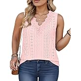 VISLILY Womens-Plus-Size-Tank-Tops Summer Floral Lace Trim V Neck Shirts Casual Sleeveless Blouses Cute Eyelet Tunics XL-5XL