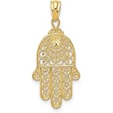 14k Yellow Gold Hamsa Hand Pendant with Filigree Sunburst Design - Spiritual Middle Eastern Charm, Protective Talisman Necklace, Unisex Religious Symbol, Jewish Islamic Amulet Jewelry Piece