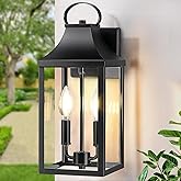 MYHXQ 15" Black Outdoor Wall Lantern 2-Light, Outside Modern Wall Sconce Light Fixture, Industrial Porch Light Wall Mount wit
