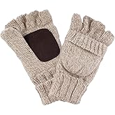 BambooMN Wool Acrylic Knitted Winter Convertible Half Fingerless Glove Mittens Combo
