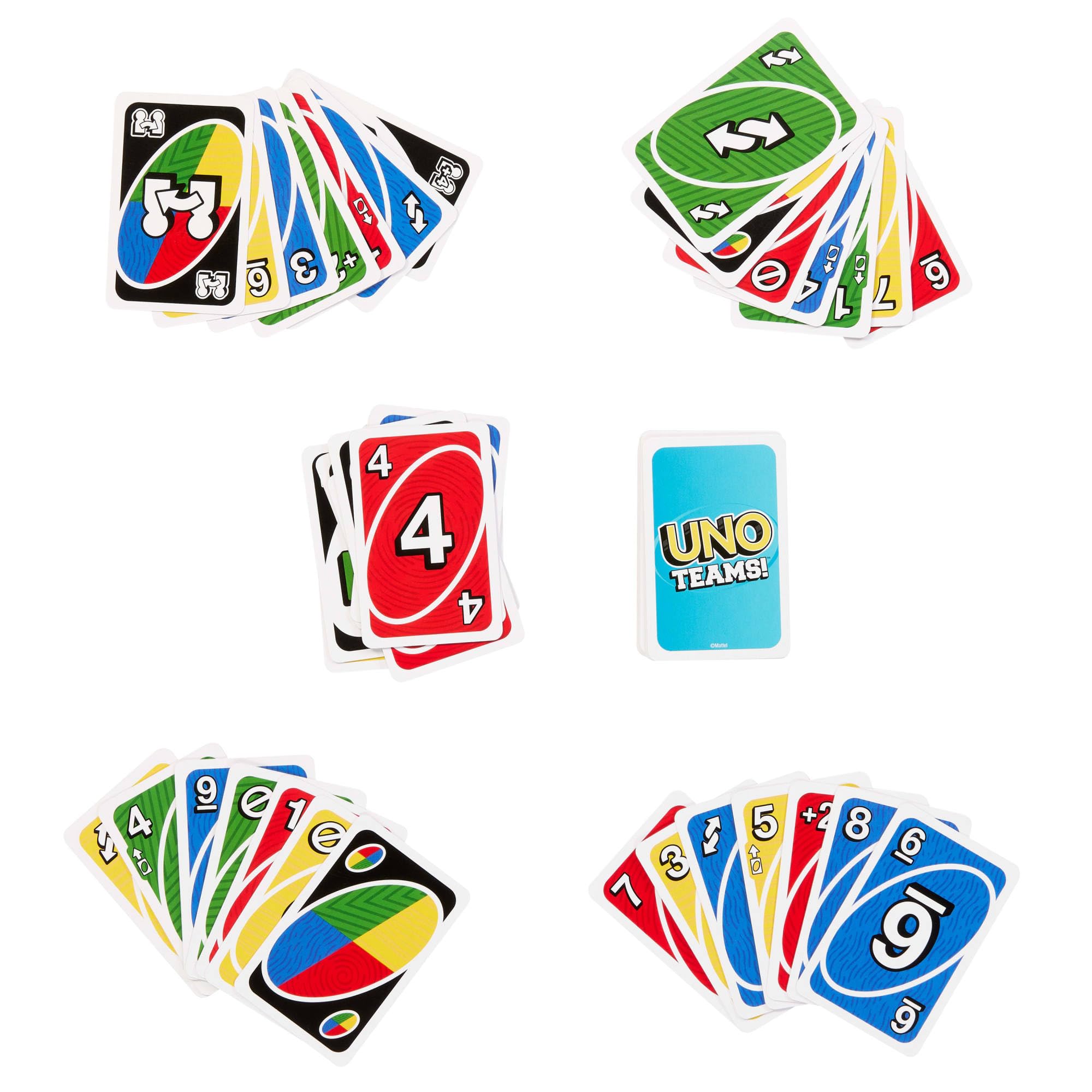 Mattel Games UNO Teams Kartenspiele für Kinder, Erwachsene und Familienabende, Partys und Reisen mit Sonderregeln für das Spielen in Zweierteams, HXT58 4
