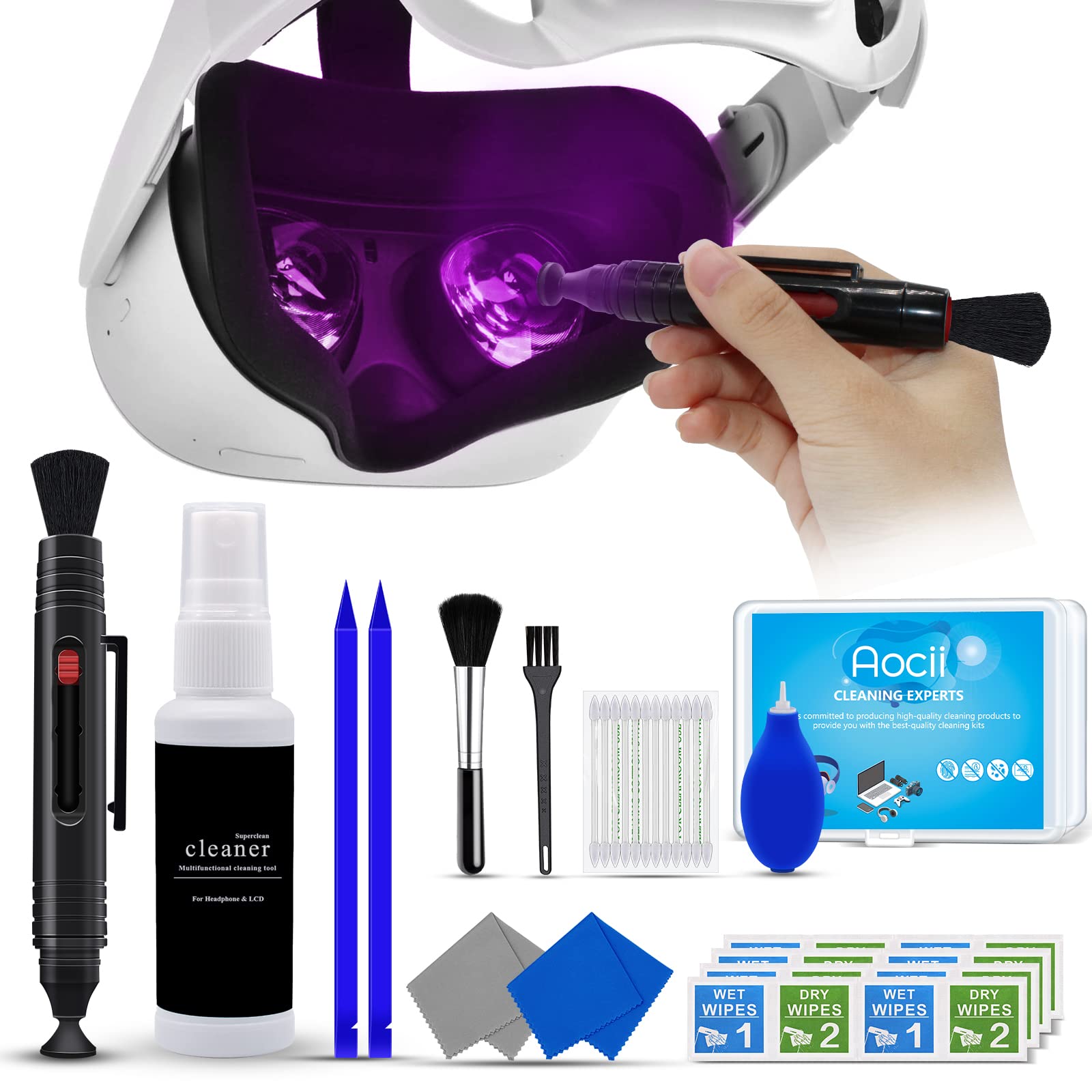VR Headset Cleaning Kit, VR Lens Cleaner, Cleaner Kit for Meta Oculus Quest 2 3 /Xbox/PS/Wii/Switch, Face Cover Pad Game Controller AR VR Accessories, Gamer Gifts