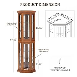 Firscook Corner Curio Cabinet, Glass Display