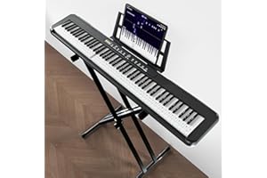 GIITOOA 88 Key Digital Piano Keyboard with Semi Weighted Keys, Electronic Piano for Beginners Adults, Music Stand, Power Supply, Sustain Pedal, Stickers, MIDI Bluetooth and Piano Lessons, Black