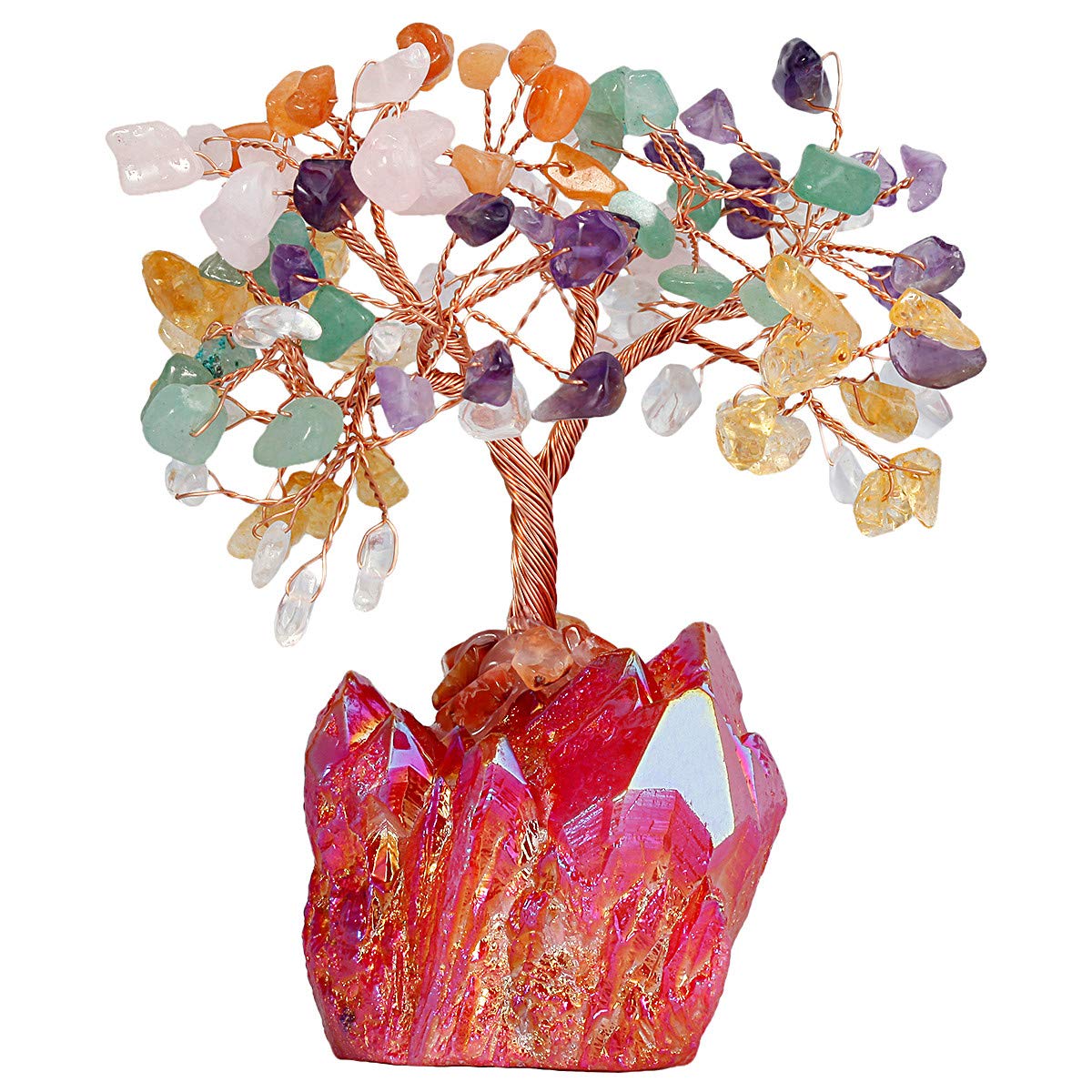 Nupuyai Colourful Healing Crystal Tree with Gift Box, Good Luck Fengshui Bonsai Chips Stone Money Tree Figurine Spiritual Ornament for Home Office Decor