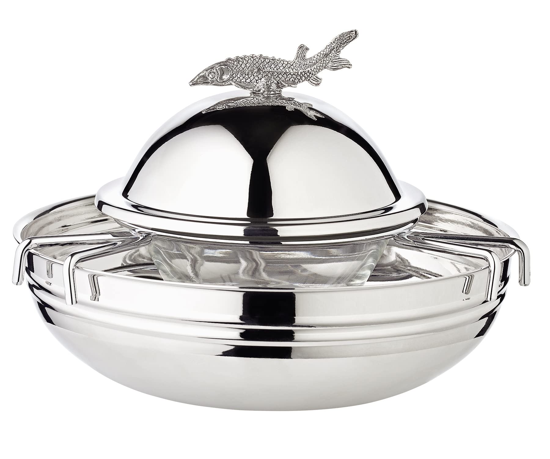 EDZARD Sturgeon Caviar Bowl Diameter 17.5 cm Height 12.5 cm with Glass Bowl Stainless Steel
