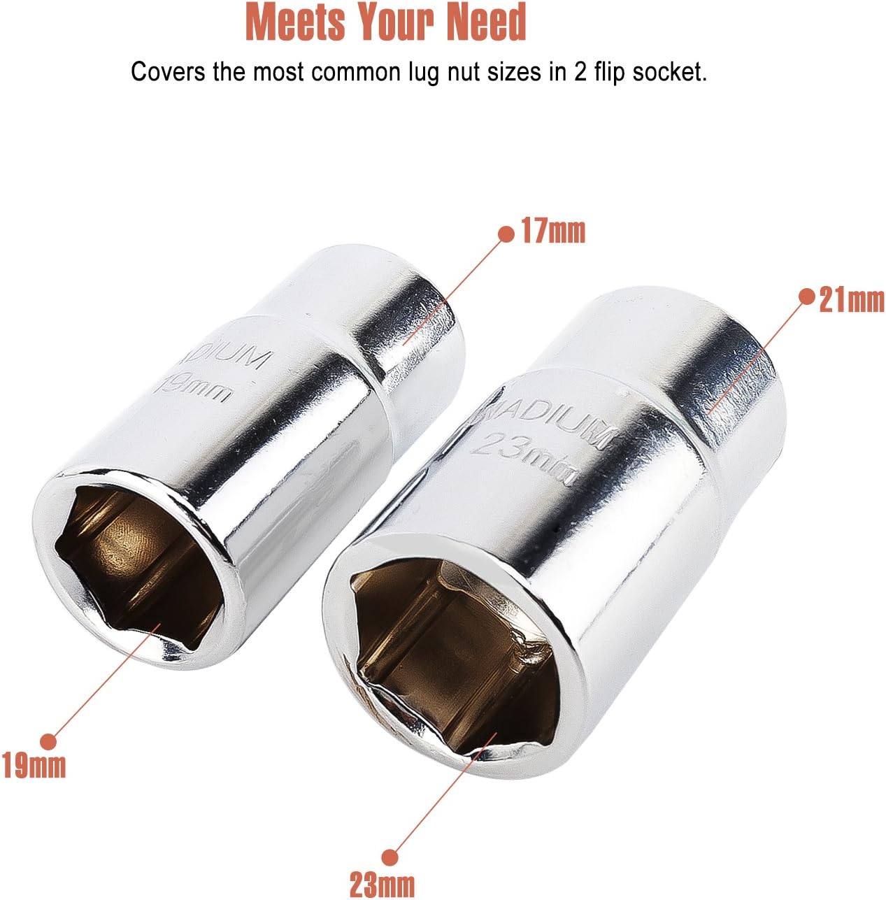 MoKo Universal Lug Wrench, Detachable 4-Way Cross Wrench with 17mm 19mm 21mm 23mm Standard Sockets Universal Car Vehicle Auto Tire Tool Wheel Brace - Silver: Automotive