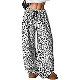 Arssm Women's Fuzzy Pajama Pants Plush Elastic Waist Wide Leg Leopard Pajama Bottoms Fluffy Pants
