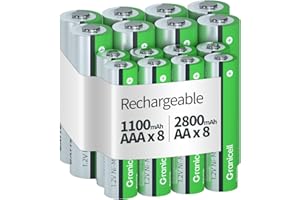 Granicell 16 Sets AA AAA Rechargeable Batteries,High Capacity 8-Pack AA 2800mAh & 8-Pack AAA 1100mAh,1.2V NiMH Low Self Discharge