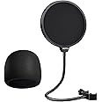 YOTTO Microphone Pop Filter For Blue Yeti and Any Other Microphone,Dual Layered Wind Pop Screen With 360°Gooseneck & Mic Cover Foam Windscreen for Blue Yeti,Yeti Pro Condenser Microphone,2 in 1 Pack