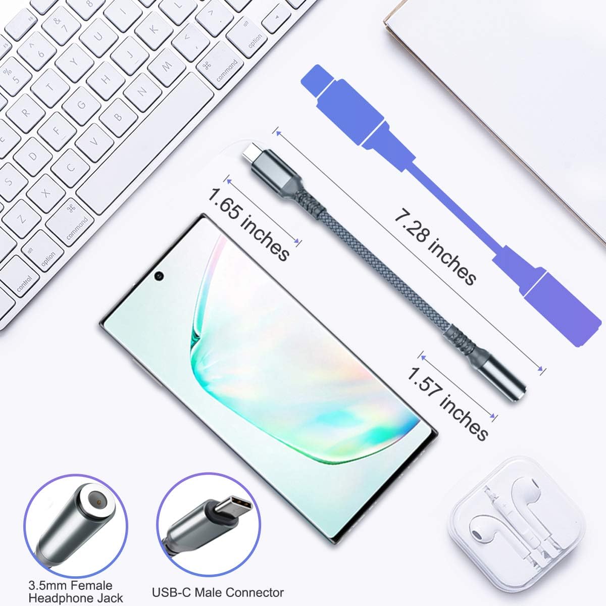 USB C to 3.5mm Adapter (2 Pack),Type C Male to 3.5mm Female Headphone Jack Audio Converter,Aux Cable Cord for Samsung Galaxy S20 Ultra S20+ Plus 20 20+ Note 10 10+,Google Pixel 4 4a 3 2 XL,iPad Pro 11: Electronics