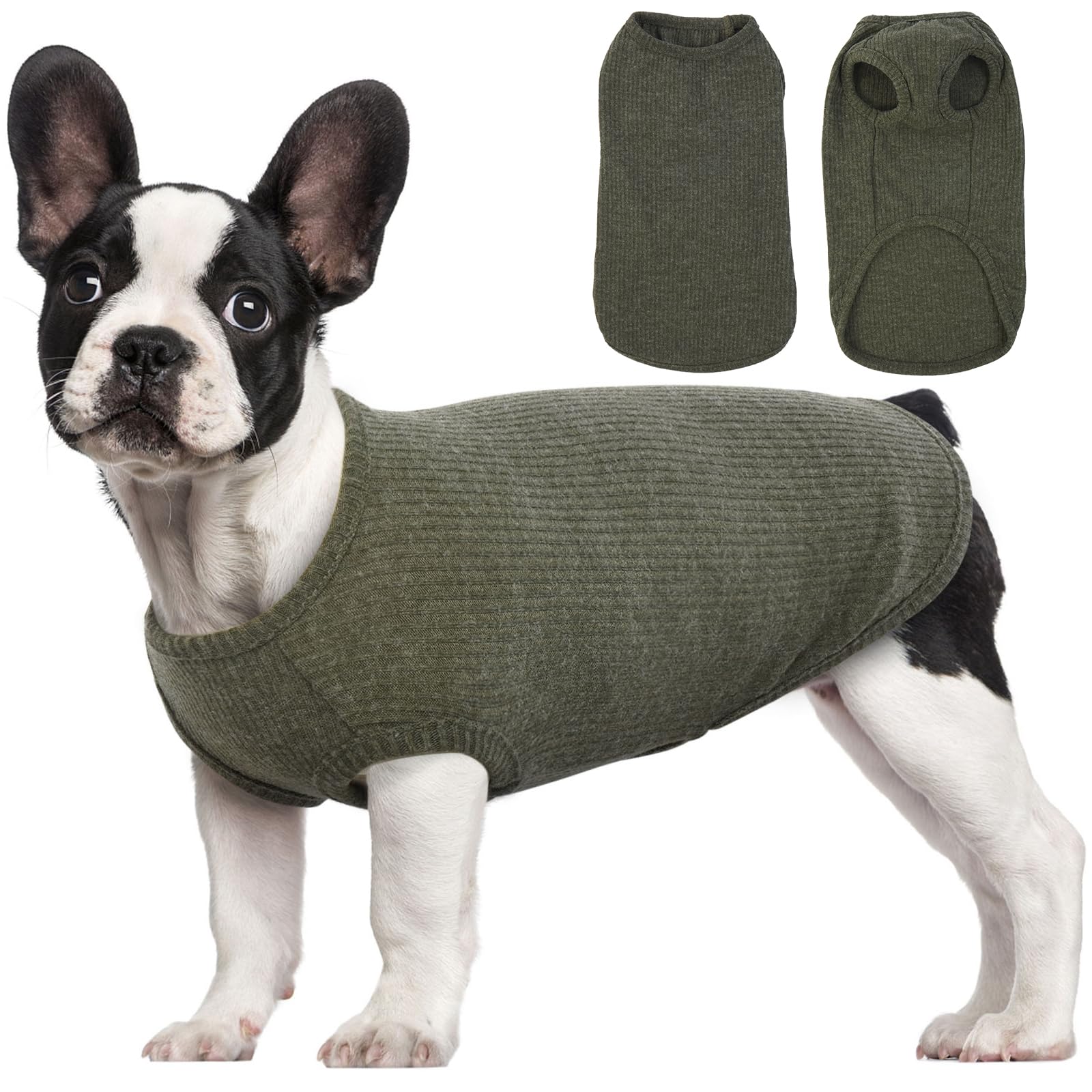 Hjumarayan Dog Shirts - Summer Knitted Jumpers Soft Stretchy Clothes for Medium Dogs T Shirt, Striped Tshirt for Slim French Bulldog, chubby Pug, Cocker Spaniel (Green L)