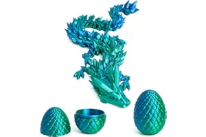 Flavery Dragon Egg - 3D Dragon Egg with Flexible Pearly Sheen Dragon Inside, 3D Printed Surprise Gift, Articulated Dragon Egg Fidget Toy, Dragon Figurine Decor (12” Dragon,Green Mix Blue)