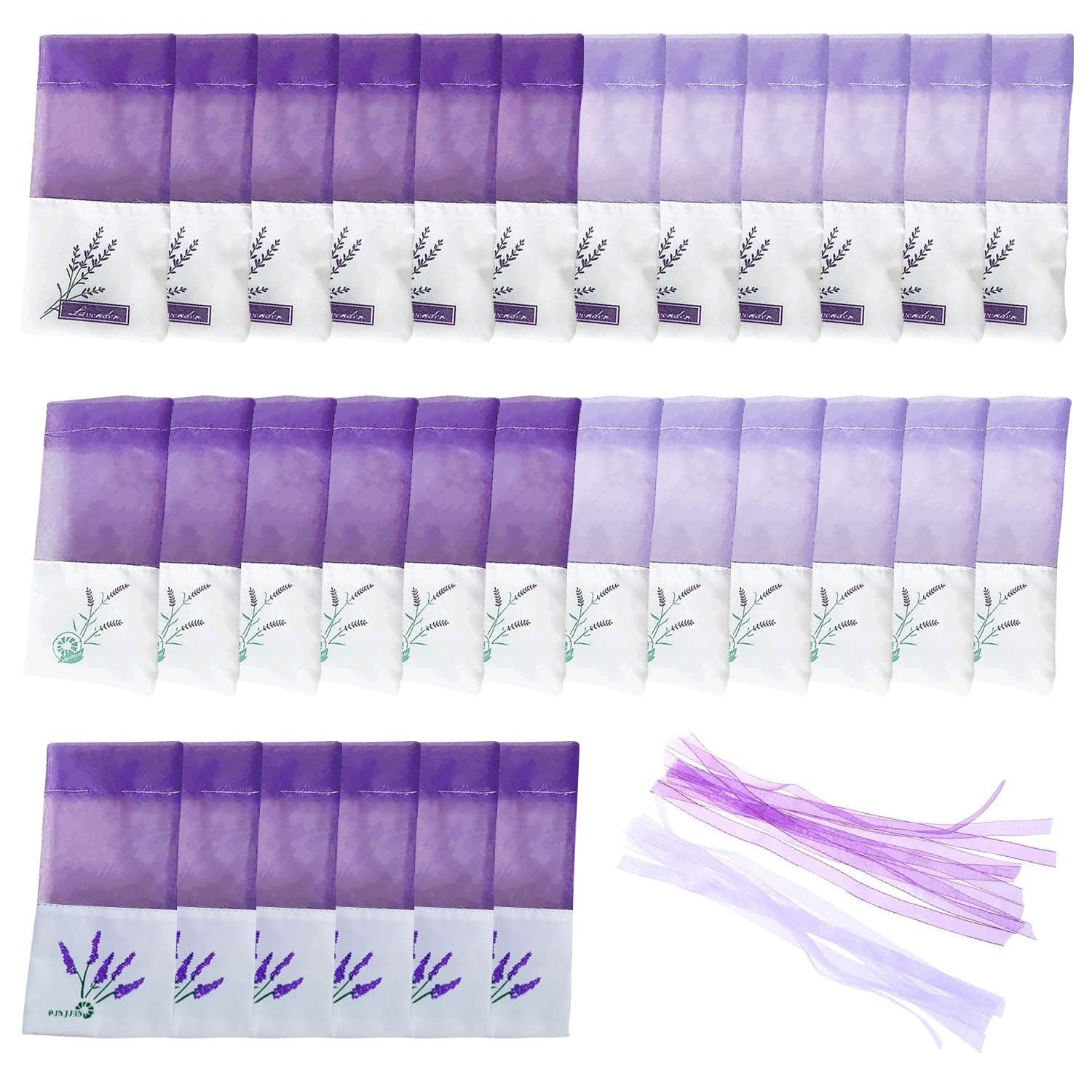 QEEQPF 30 Lavender Bags with 30 Thread Ribbons, Purple Organza Bags, Scented Organiser for Small Items, Medium Spice Storage