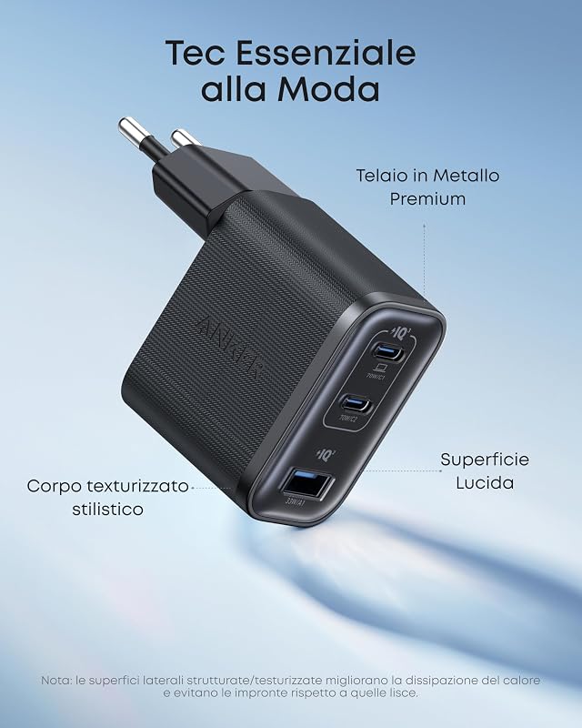 alimentatore USB C 70W 3 porte PIQ 3.0 per MacBook e iPhone