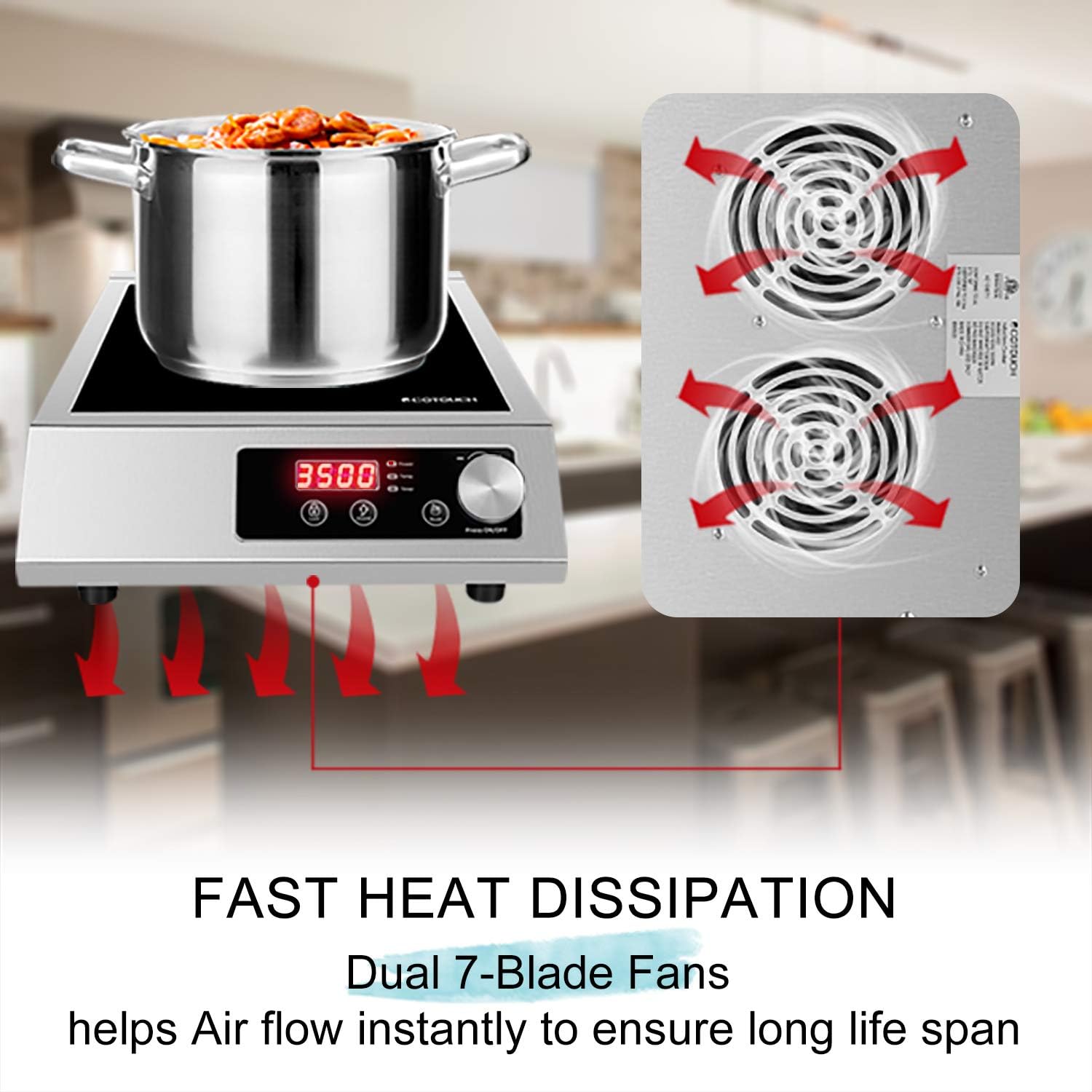 Commercial Induction Cooktop A80S with Rotary Switch ECOTOUCH Portable Countertop Burner 3500W