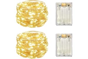 EVERFIT LIGHTING 2 Pack Battery Operated Mini Lights,Indoor Led Fairy Lights with Timer 6 Hours on/18 Hours Off for Wedding Party Decorations,50 Count LEDs,18 Feet Silver Wire (Warm White)