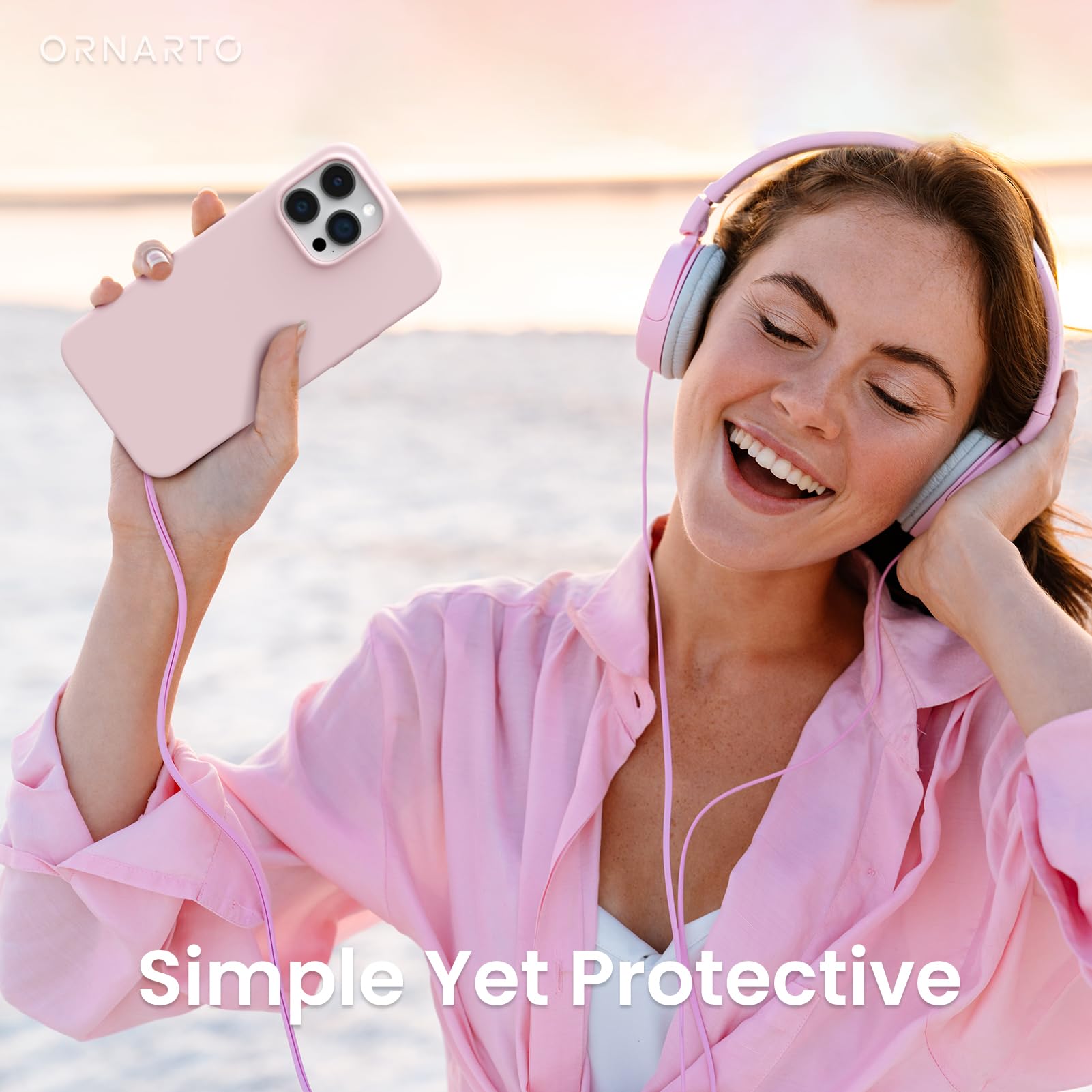 ORNARTO Compatible with iPhone 14 Pro Case 6.1, Slim Liquid Silicone 3 Layers Full Covered Soft Gel Rubber Phone Case Protective Cover with Microfiber Lining 6.1 inch-Chalk Pink - Image 6