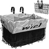 Wiel Bike Basket with Black Liner Rainproof Cover, Folding Steel Bicycle Basket Easy Install to Front Handlebar or Rear Rack, Heavy-Duty Metal Wire Bearing 33 lbs for Commuter Grocery Shopping Picnic