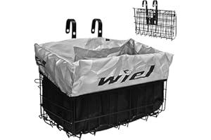 Wiel Bike Basket with Black Liner Rainproof Cover, Folding Steel Bicycle Basket Easy Install to Front Handlebar or Rear Rack, Heavy-Duty Metal Wire Bearing 33 lbs for Commuter Grocery Shopping Picnic