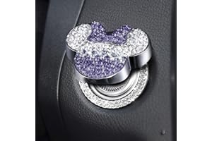 Pangpai Car Cute Push to Start Button Cover Accessories, Bling Crystal Car Engine Start Stop Button Cover, Purple Car Decoration Interior Sticker for Women Girl