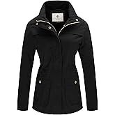 WenVen Women's Casual Military Jacket Cotton Stand Collar Utility Anorak Coat