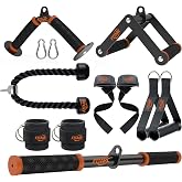 Fitarc Cable Machine Attachment Set for Home Gym, LAT Pulldown &amp; Tricep Pushdown Attachments with D Handle, V Bar, Tricep Rope, Straight Bar, Stirrup Handles, Ankle Strap &amp; Lifting Straps