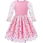 Toddler Girls Long Sleeve Tulle Dress, Sequin Girls Tutu Puff Princess Dresses for Christmas Wedding Birthday Party 2-7Y