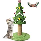 Christmas Tree Cat Scratching Post, Comes with A Christmas Cat Collar, Natural Sisal Rope Cat Tower to Satisfy Cats’ Claw Ins