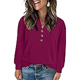 Eytino Womens Plus Size Tops Henley V Neck Long Sleeve Casual Shirts Button Front Loose Fit T Shirt(1X-5X)