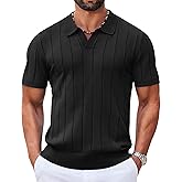 COOFANDY Mens Polo Shirts Short Sleeve V Neck Knit Shirts for Men Casual Old Money Clothes Mens Golf Shirt