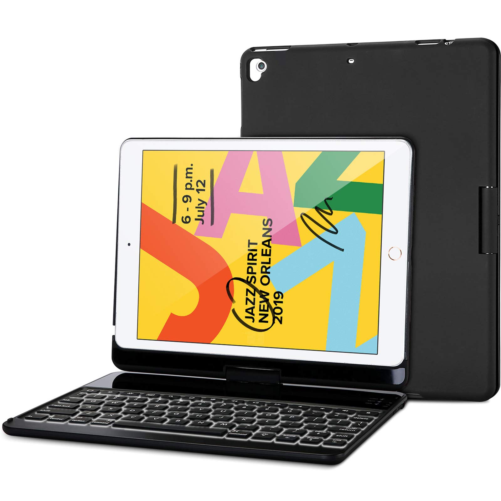 ProCase 360° Rotation Keyboard Case with 7 Colors Backlit for iPad 10.2
