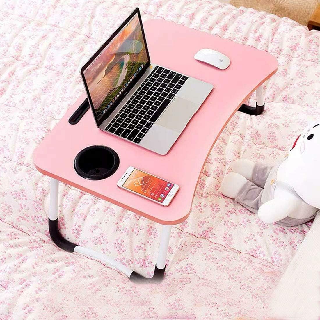 Laptop Bed Table, Foldable Portable Lap Standing Desk with Cup Slot, Notebook Stand Breakfast Bed Tray Book Holder for Sofa, Bed, Terrace, Balcony, Garden (PIN)