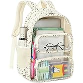 CAMTOP Clear Backpack Heavy Duty Transparent Bag See Through BookBag for Student School Work Festival Sport Travel (Beige Yellow Flowers)