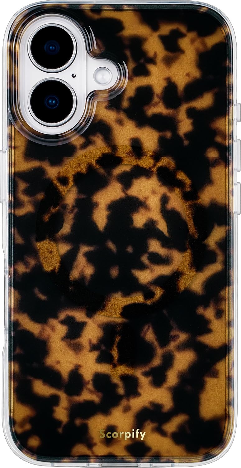 SCORPIFY for iPhone 16 Case [Compatible with MagSafe] with Brown Tortoise Shell Design, Cute Brown Magnetic Phone Cover for Women Girls, Slim Shockproof Bumper