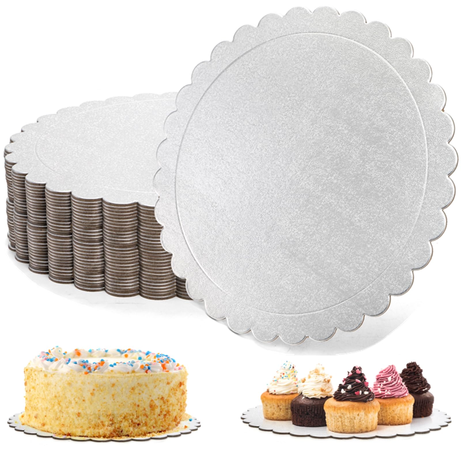 Photo 1 of Tebery 15 Pack Round Cake Boards 10-inch Premium Silver Cake Circles Cardboard Scalloped Cake Circle Base
