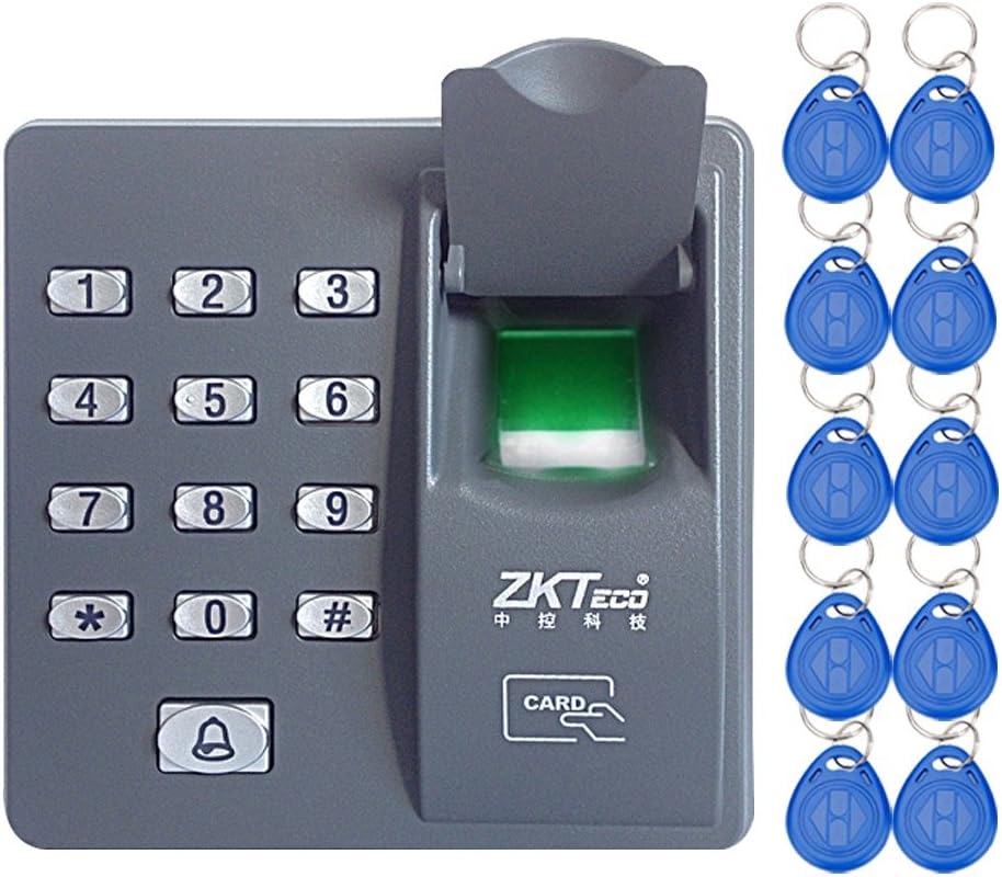 LIBO Fingerprint Machine Biometric Fingerprint Access Control Keypad, 500 Users, with 10pcs Proximity RFID 125KHz Cards Keyfobs, for Home/Office Electric Door Lock System